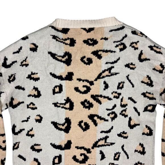 Dress Up Sweater Women Large Beige Orange V-Neck Cheetah Print Oversize Pullover - Picture 8 of 16